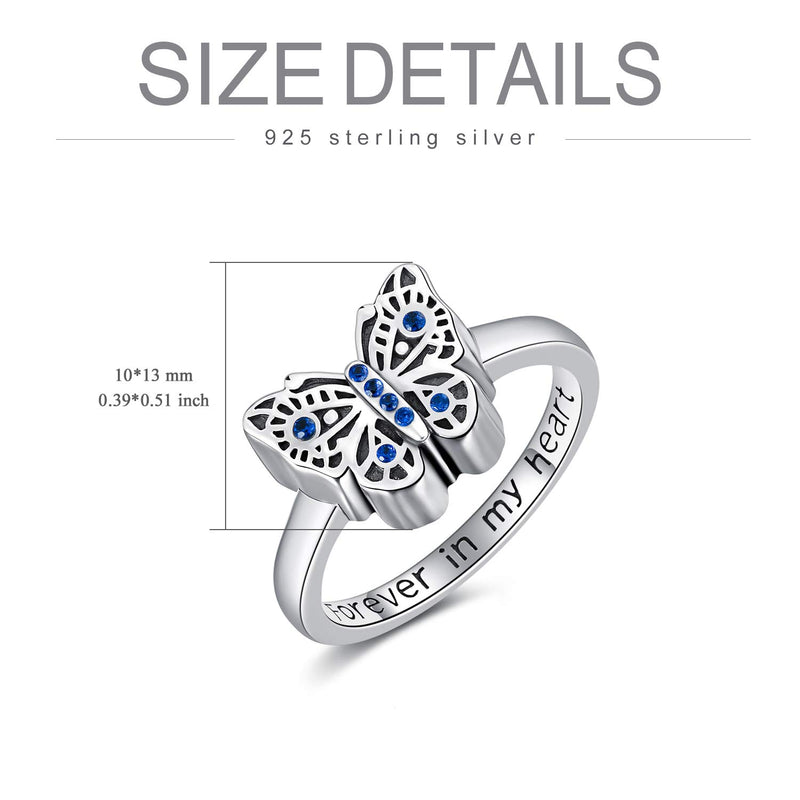 [Australia] - AOBOCO 925 Sterling Silver Butterfly Cremation Ring Holds Loved Ones Ashes, Forever in My Heart Urn Ring for Ashes for Women, Memorial Keepsake Ring Embellished with Crystals from Austria 6 