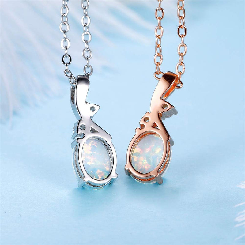 [Australia] - AILUOR Sterling Silver Created Gemstone Oval Birthstone Opal Pendant Necklace for Women Mother Girls 