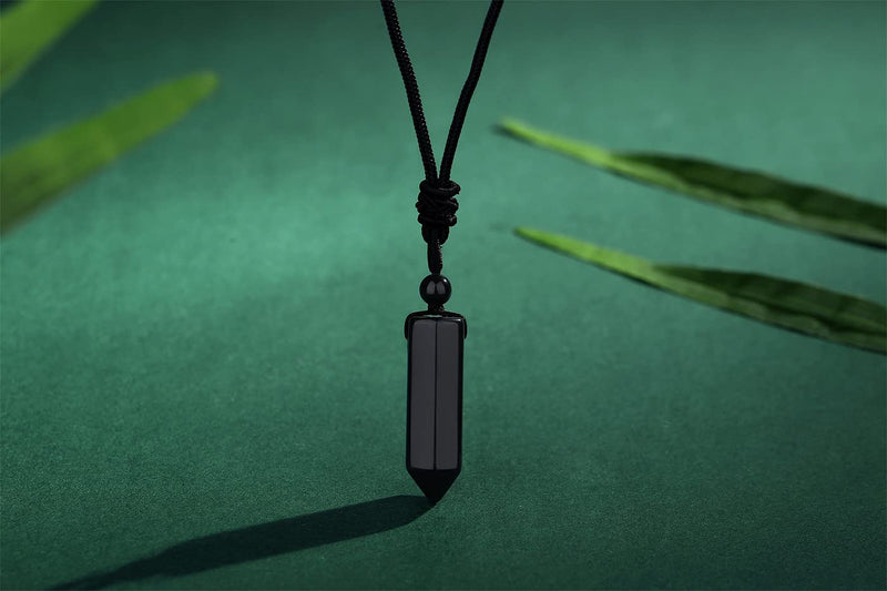 [Australia] - XIANNVXI Healing Crystal Necklace for Men Women Crystal Pendant Hexagonal Point Pendant Necklace Natural Gemstone Adjustable Rope Reiki Jewellery Necklace B - Black Obsidian 