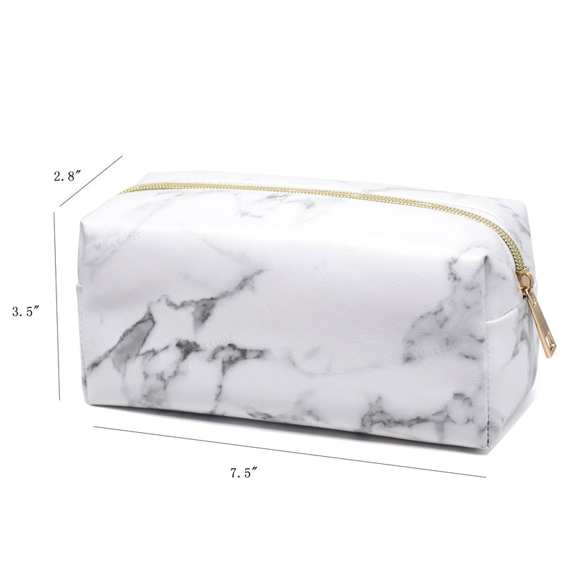 [Australia] - Marble Makeup Bag Organizer Portable Cosmetic Pouch Travel Brush Holder PU Handbag with Gold Zipper Pencil Storage Case for Women Purse White,7.5"x3.5"x2.8" Marble 