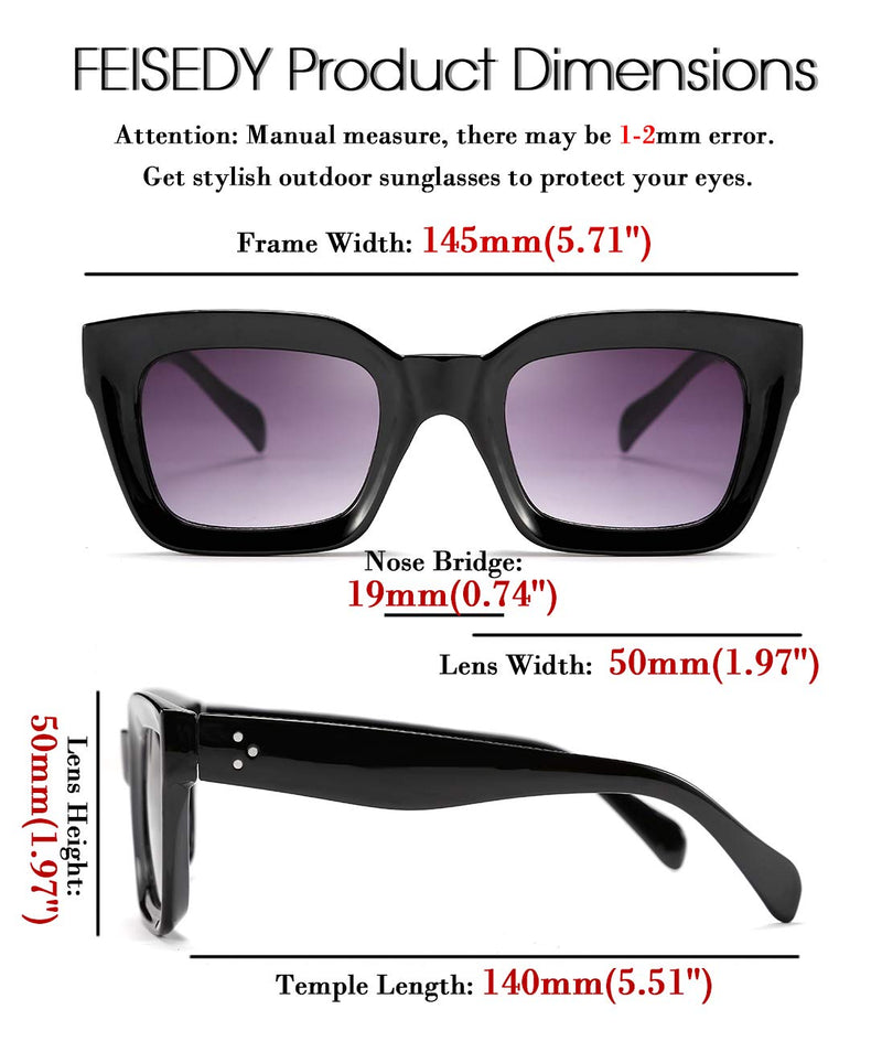 [Australia] - FEISEDY Classic Women Sunglasses Fashion Thick Square Frame UV400 B2471 Black 50 Millimeters 
