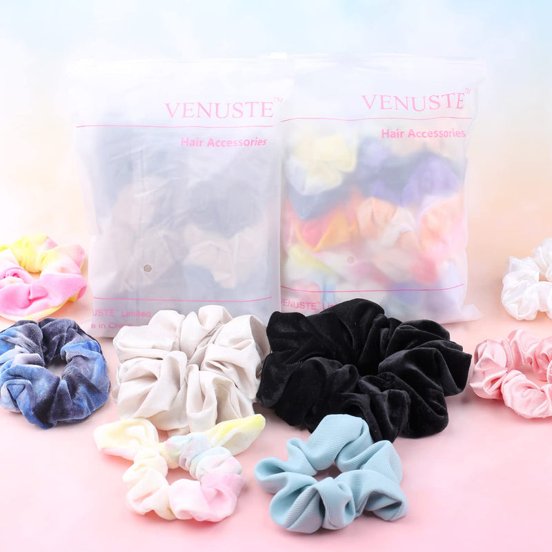 [Australia] - VENUSTE Black Scrunchies for Women, Premium Velvet Scrunchy for Hair, Elastic Thick Bands, Soft Ropes Ponytail Holder Hair Accessories, 12 Pack 