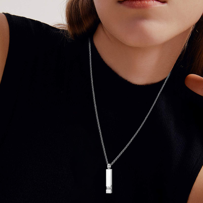 [Australia] - YSAHan Rectangle Pendant Urn Necklace for Ashes White Crystal Birthstone Cube Cremation Keepsake Jewelry for Men Women Silver 