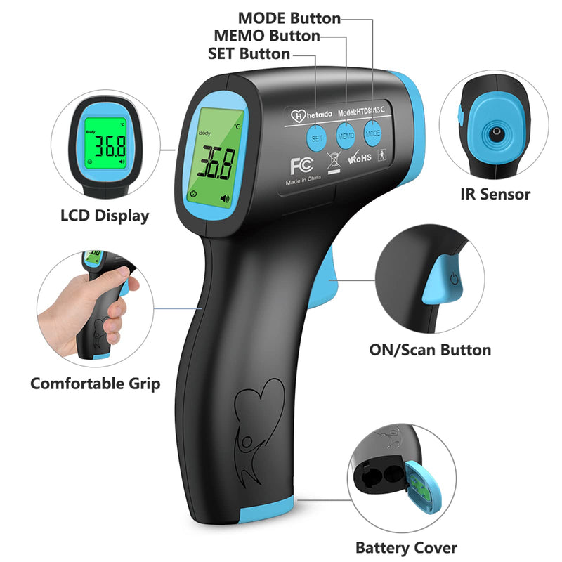[Australia] - Thermometer for Adults, No Touch Forehead Thermometer for Adults and Children, Digital Infrared Body Thermometers for Kids, Baby Thermometer with High Temperature Alarm Instant Accurate Reading Black 