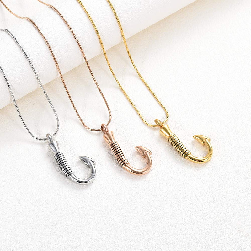 [Australia] - constantlife Cremation Jewelry for Ashes Urn Memorial Necklace Fish Hook Design Stainless Steel Pendant Keepsake Ashes Holder Silver 
