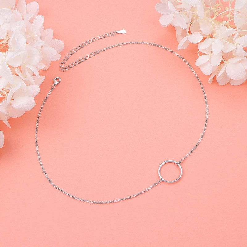 [Australia] - S925 Sterling Silver Dainty Simple Choker Necklace,Rolo Chain,Adjustable 13 inches to 16 inches 01_Circle choker 