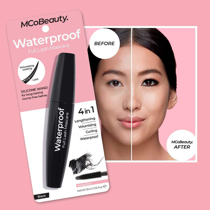 [Australia] - MCoBeauty Waterproof Full Lash Mascara 4 in 1 Silicone Wand Volumising Long Lasting for Natural & Voluminous Eyelashes Smudge Proof No Flaking Charming Eye Makeup Mascara, Black, 15 ml / 0.51 fl oz 