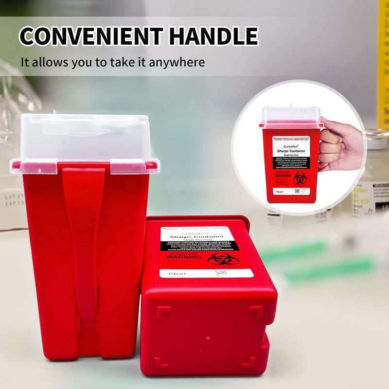 [Australia] - GlobalRoll Sharps Container 1 Quart, 6 Pack Biohazard Needle Disposal Container Small Syringe Disposal Container, Professional Sharps Disposal Container for Home and Travel Use 