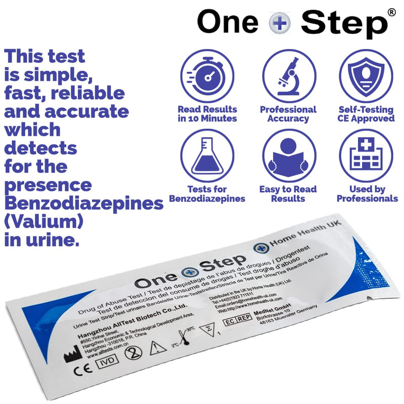 [Australia] - One Step: 5 x Benzodiazepines Drug Testing Kits, Rapid Results Urine Test Strips for Diazepam, Valium | Sensitivity 200ng/mL 5 Tests 