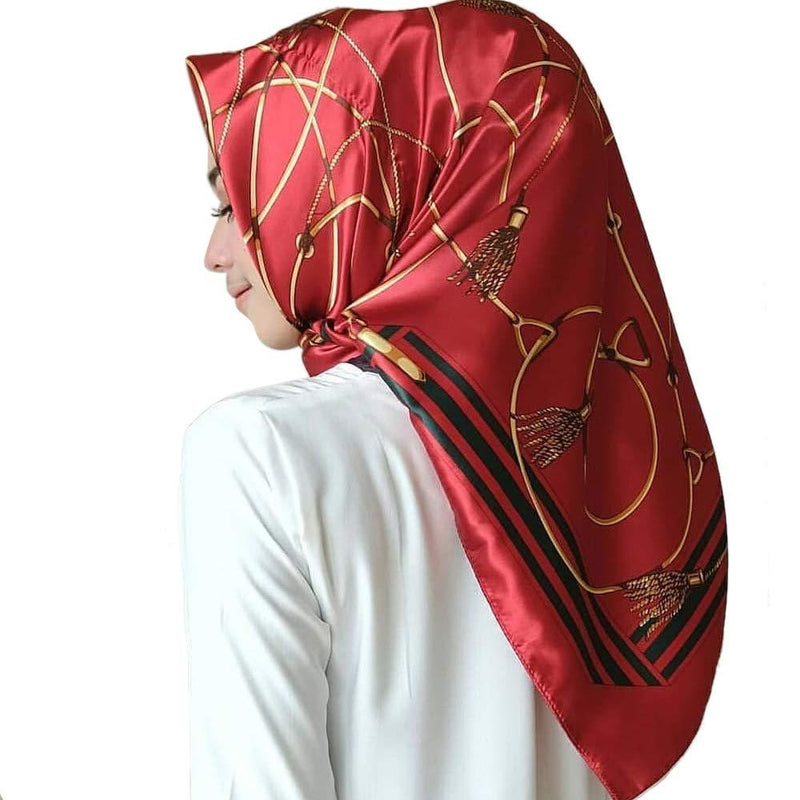 [Australia] - Women’s Silk Scarf Belt Pattern Large Square Satin Headscarf Headdress 35" A-14 35" 