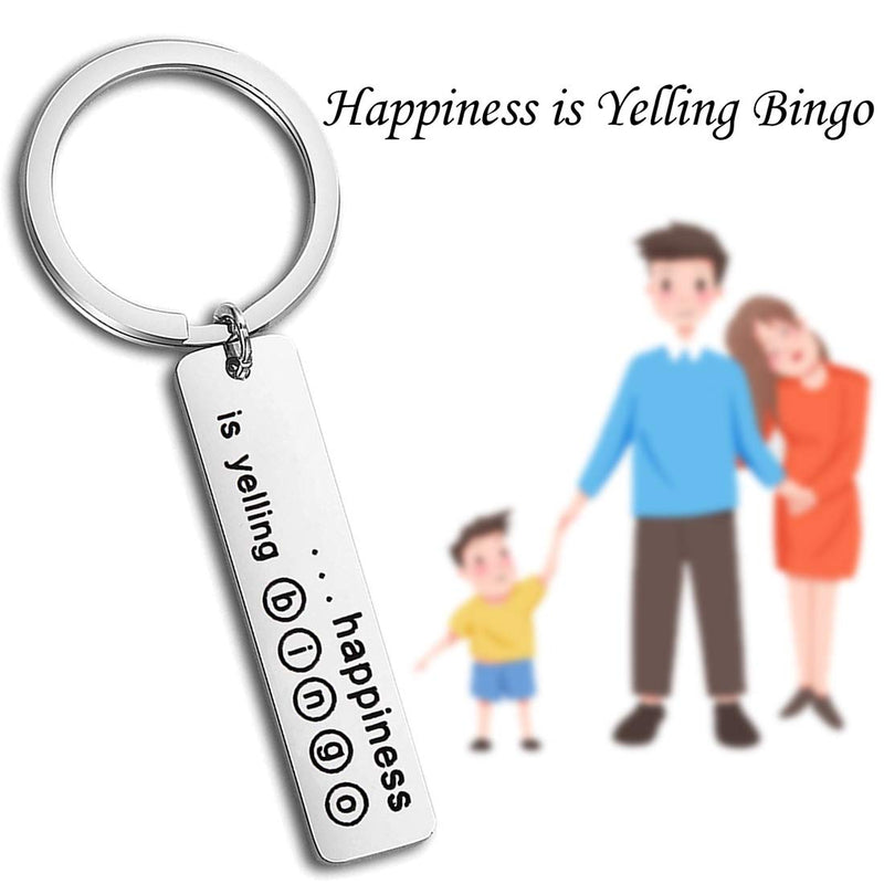 [Australia] - FEELMEM Bingo Key Chain Happiness is Yelling Bingo Stainless Steel Keychain Winning Game Humor Happiness Funny Bingo Gift for Family Best Friend silver 