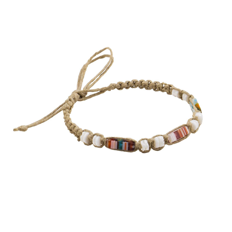 [Australia] - BlueRica Hemp Anklet Bracelet with Puka Shell Beads & Multicolor Murano Glass Tubes 