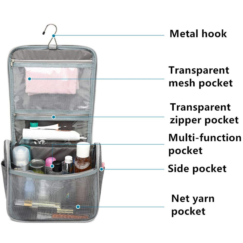 [Australia] - Baliya Waterproof Hanging Travel Toiletry Bag for Men and Women Outdoor Large Capacity Portable Cosmetic Wash Bag(gray) gray 