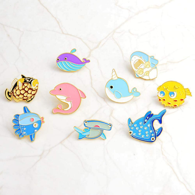 [Australia] - MJartoria Cute Cartoon Pin Ocean Style Fish Dolphin Novelty Cartoon Enamel Brooch Pin Badges Set (dolphin-9pcs) 