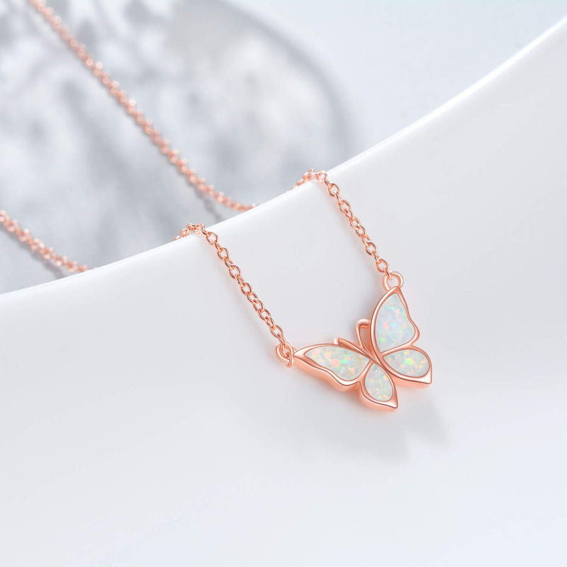 [Australia] - WINNICACA [ Necklace & Earrings & Rings&Bracelet& Anklet ] s925 Sterling Silver Created Opal Butterfly Jewelry for Women Teens Birthday -Mom gifts A- Rose gold butterfly choker 