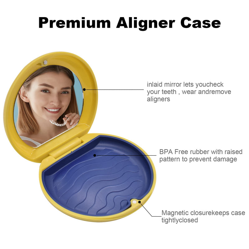 [Australia] - Denture & Teeth Mouth Tray Retainer Box Sets Partial Denture Box with 2Pcs Aligner Removal Tool and 9Pcs Invisible Chewer (Yellow) Yellow 