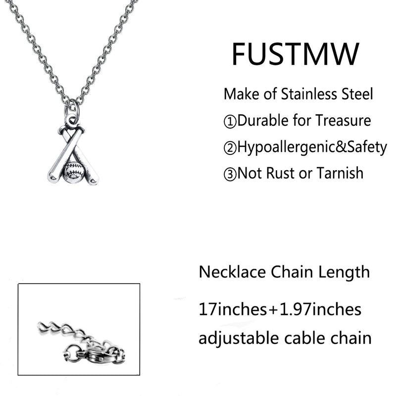 [Australia] - FUSTMW Baseball and Baseball Bat Cross Necklace Baseball Lovers Jewelry Gifts for Baseball Moms Baseball Player Gifts silver 