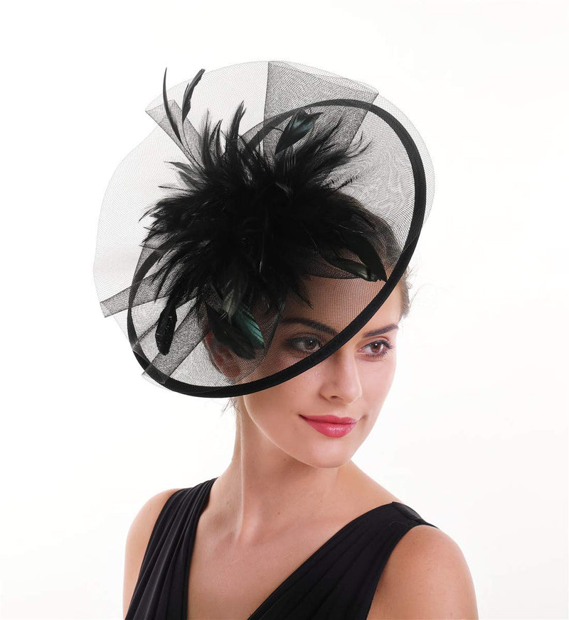 [Australia] - SAFERIN Fascinator Hair Clip Hat Bowler Feather Flower Veil Wedding Party Hat Tea Hat A-black 