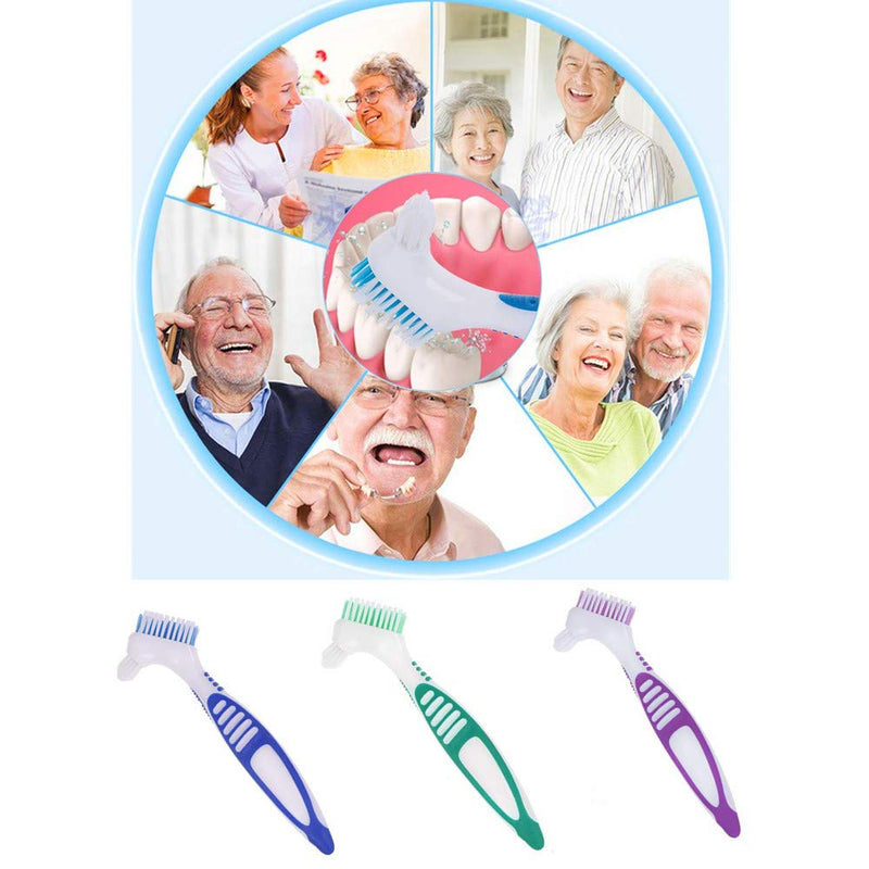 [Australia] - 3 Pcs Denture Cleaning Brush Portable Cleaning Brush False Teeth Brushes for Denture Care Denture Cleaner with Multi-Layered Soft Bristles and Dual Angled(3Colors) 
