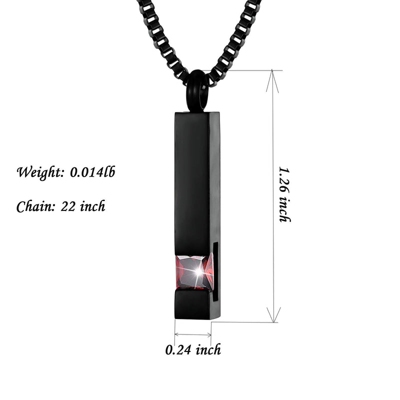 [Australia] - Black Square Bar With Red Zircon Cremation Urn Necklace for Ashes Memorial Pendant stainless steel Jewelry Mom 