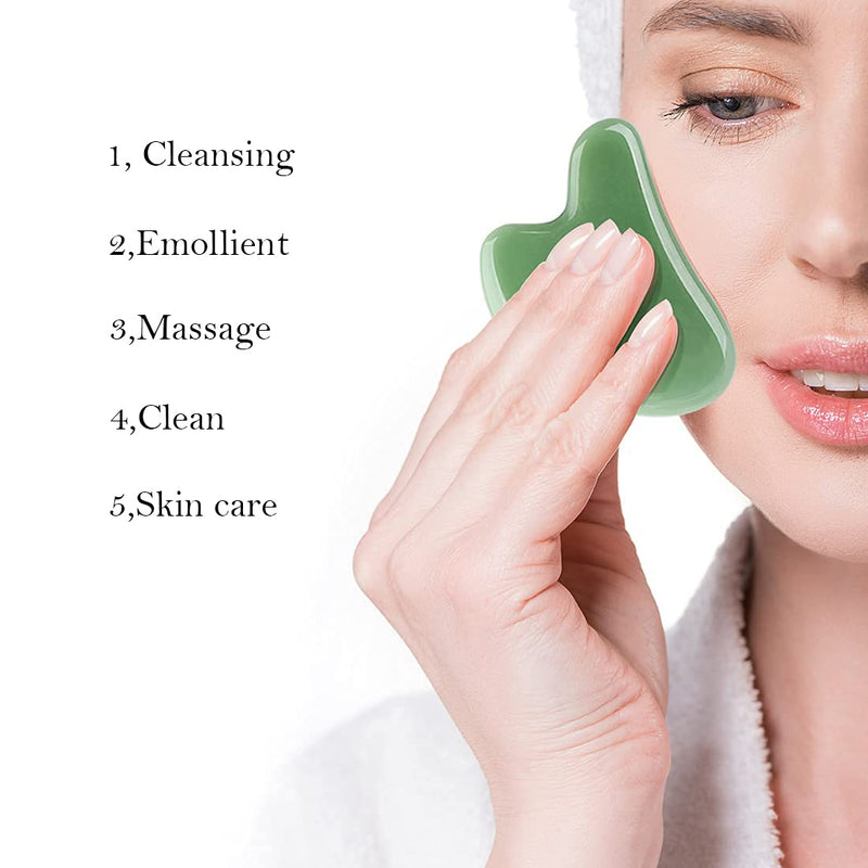 [Australia] - Gua Sha Stone Massage Tool Jade Neck Beauty Slimming Massager for Spa Skin Caring Pain Relief Tool, Face Body Heart Shape (Green 1) 