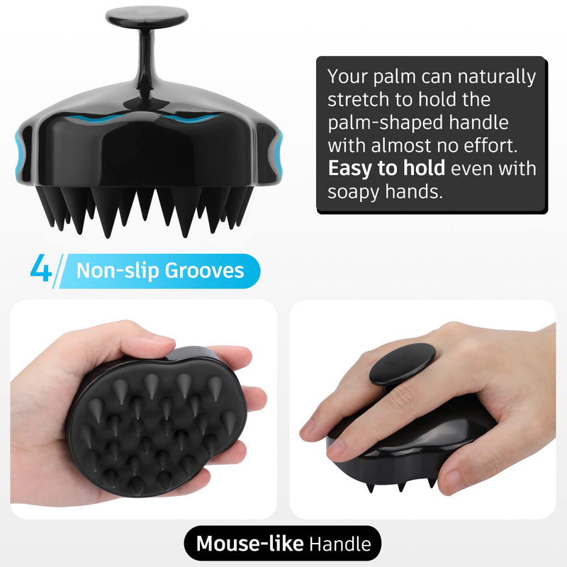 [Australia] - FREATECH Scalp Massager Shampoo Brush with Soft & Flexible Silicone Bristles for Hair Care and Head Relaxation, Ergonomic Scalp Scrubber/Exfoliator for Dandruff Removal and Hair Growth, Black 