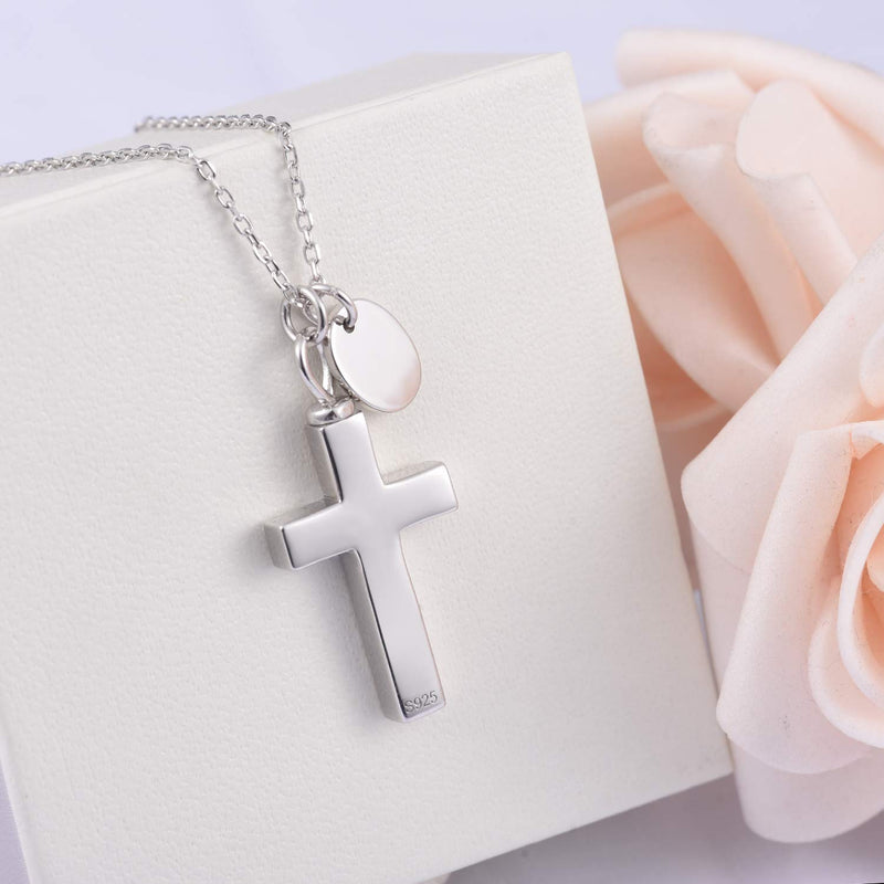 [Australia] - BEILIN S925 Sterling Silver Cross Urn Necklace - Always In My Heart Cross Cremation Jewelry for ashes 