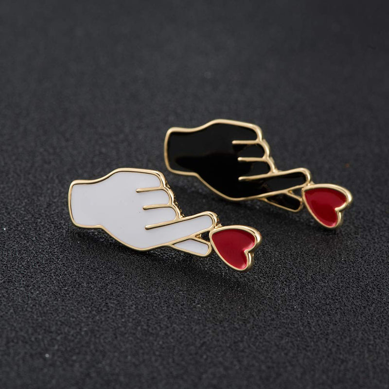 [Australia] - SENFAI 10K Gold Color White and Black Enamel Finger Heart Pin and Brooch 