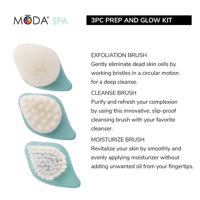 [Australia] - MODA Spa Prep and Glow Kit, Includes, Exfoliation, Cleansing and Moisturizing Brushes, Mint 