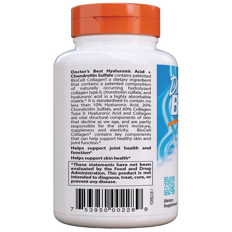 [Australia] - Doctor's Best Hyaluronic Acid with Chondroitin Sulfate, Featuring BioCell Collagen, Non-GMO, Gluten Free, Soy Free, Joint Support, 180 Count (Pack of 1) 