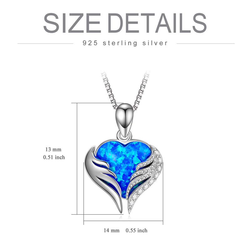 [Australia] - SOULMEET Angel Wings Heart Necklace with Simulated Opal&Cubiz Zirconia for Women Girls Sterling Silver Jewelry Christmas Gifts Birthday 