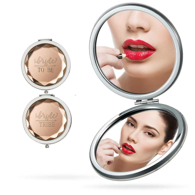 [Australia] - Cuterui Bridesmaid Gifts Bride Tribe Compact Makeup Mirrors for Bachelorette Bridal Shower Gifts(Pack of 6,Champagne) A.6 Champagne(1 Bride Tb/5 Bt) 