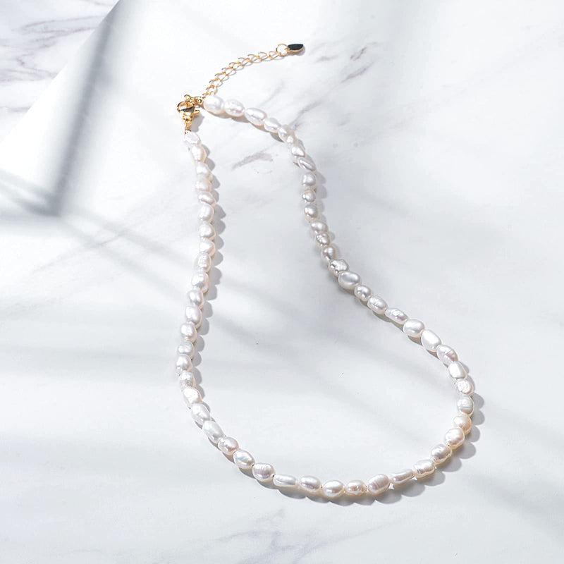 [Australia] - AllenCOCO Baroque Pearl Choker Necklace Strands Short Tiny Adjustable Chain Handmade Vintage Jewelry for Women 14.0 Inches Baroque Choker 