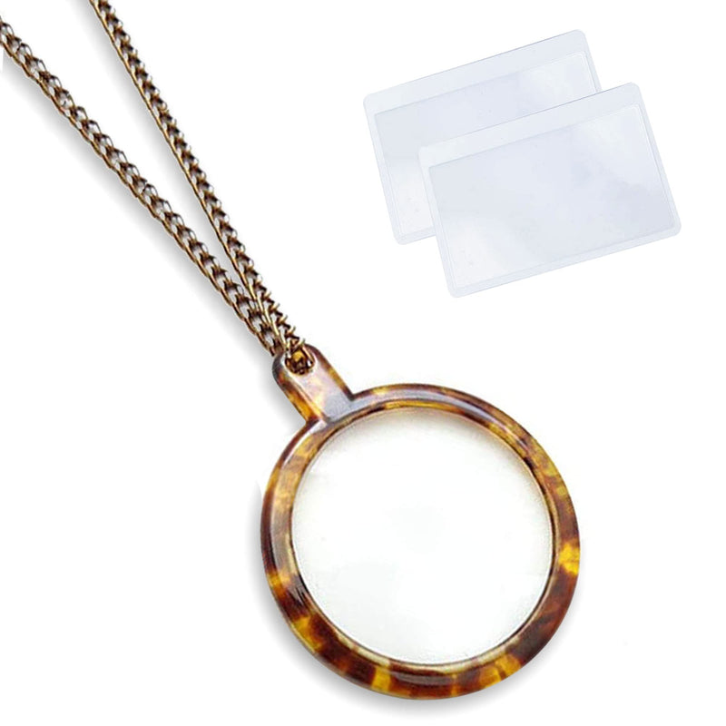 [Australia] - MAGDEPO 3X Pendant Necklace Magnifier Turtle Shell Pattern with 3X Card Lens for Reading Newspaper, Magazine, Map, Hobby, Inspects and Low Vision 