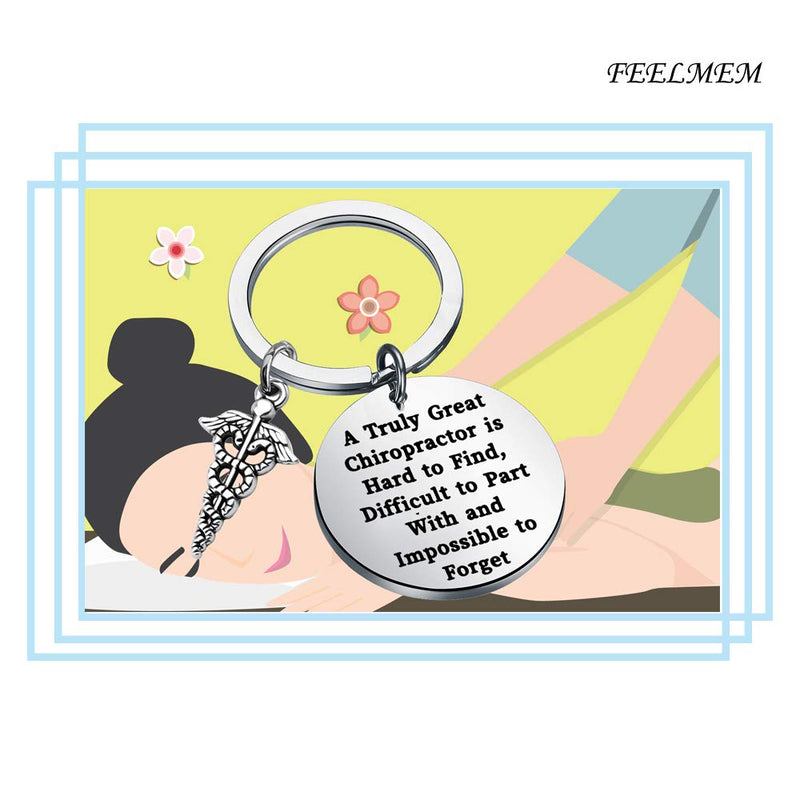 [Australia] - FEELMEM Chiropractor Gift Massage Therapist Gift Chiropractor Graduation Jewelry Gift A Truly Great Chiropractor is Hard to Find Harder to Part with and Impossible to Forget Keychain silver 