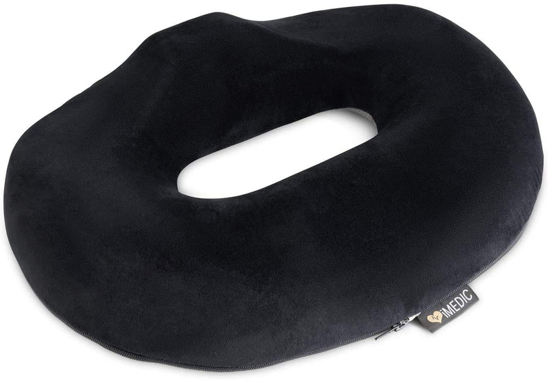 [Australia] - iMedic Doughnut Ring Chair Cushion - Seat Cushions - Premium Relief for Heamorrhoids, Piles, Coccyx or Postnatal Pain - Back Support for Office Chair - Back Support Cushion - Black Doughnut Ring Cushion Single 