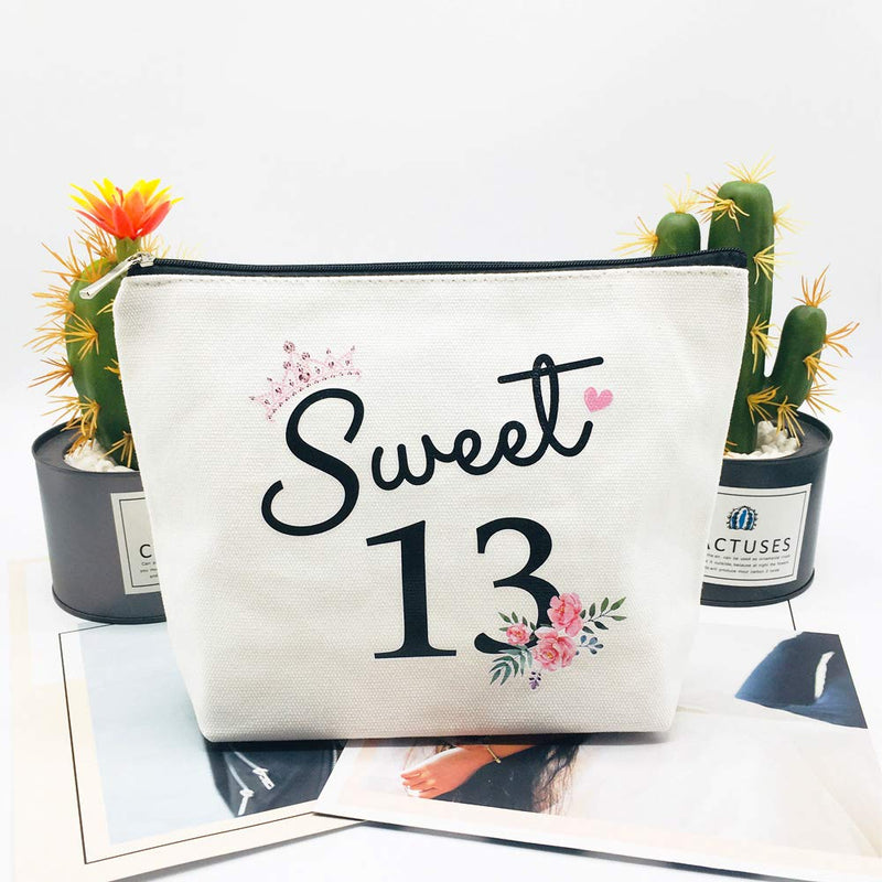 [Australia] - Sweet 13 Gifts for Girls 13th Birthday Gifts Ideas Best Friend Daughter Funny 13 Year Old Girls Sweet Thirteen Gifts for Teen Girls Cute Makeup Bag Celebrate Turning Thirteen 