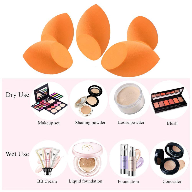 [Australia] - Beauty Sponge Makeup Blender(6 Pcs) Makeup Sponge Blender Beauty Set Flawless Application for Liquids,Concealer,Cream,Powder + Lip Scrub Brush(1 Pcs) for Smoother and Fuller Lip Appearance Orange 