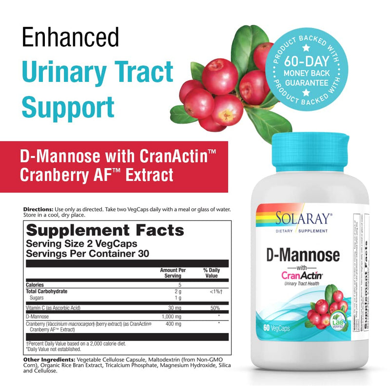 [Australia] - D-Mannose with CranActin, Urinary Tract Health, 60 VegCaps, Solaray 