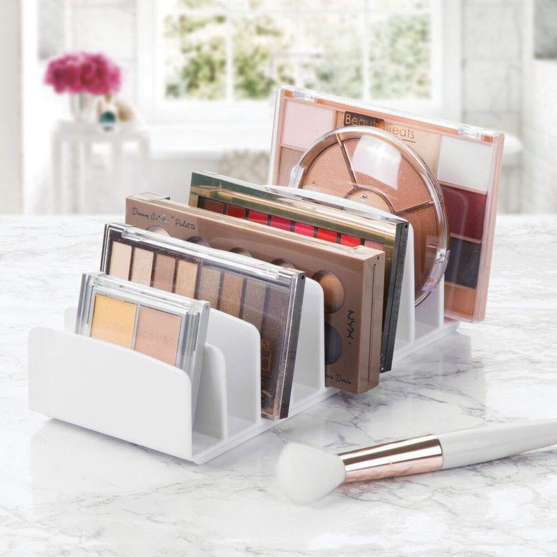 [Australia] - mDesign Makeup Organizer for Bathroom Countertops, Vanities, Cabinets: Sleek Modern Cosmetics Storage Solution for - Eyeshadow Palettes, Contour Kits, Blush, Face Powder - 9 Sections - White 