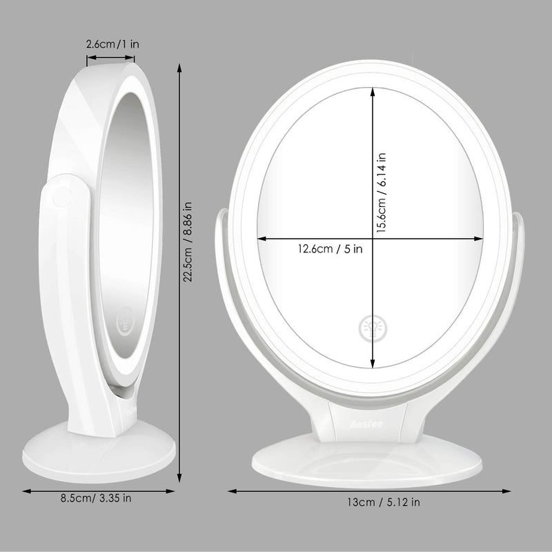 [Australia] - Aesfee LED Lighted Makeup Vanity Mirror Rechargeable,1x/7x Magnification Double Sided 360 Degree Swivel Magnifying Mirror with Dimmable Touch Screen, Portable Tabletop Illuminated Mirrors - White 