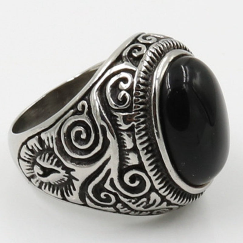 [Australia] - Retro Vintage Stainless Steel Turquoise Onyx Ring Black 5 