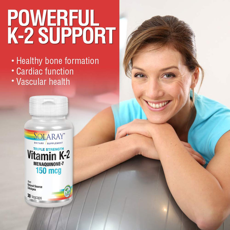 [Australia] - Solaray Triple Strength Vitamin K-2 as MK-7, 150 mcg | Heart & Bone Health, Vascular Function Support | 30ct 