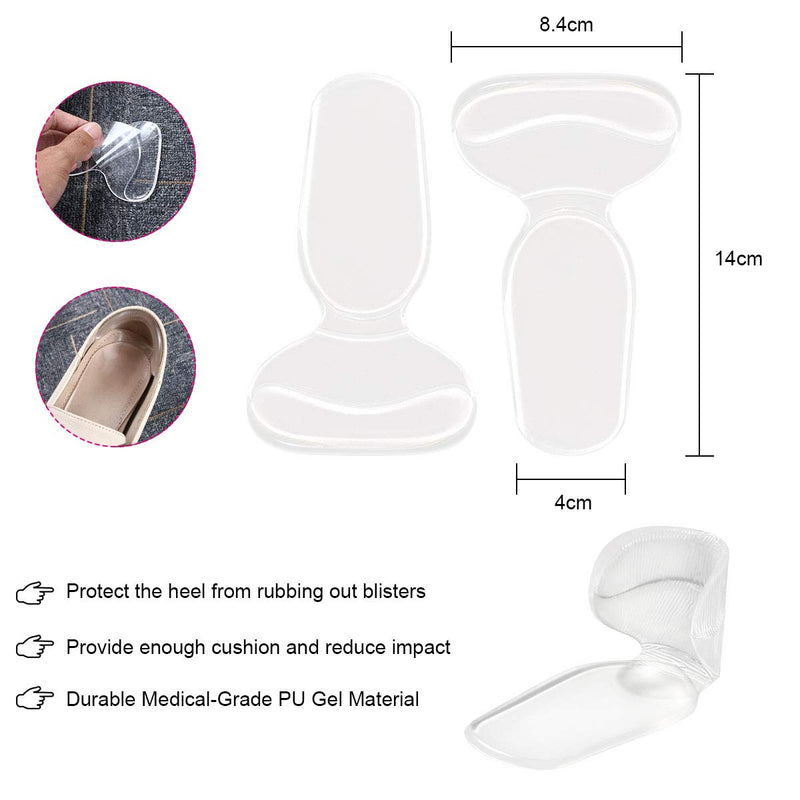 [Australia] - URAQT Gel Shoe Inserts Liners Pads for Too Big Shoes Anti-Slip Heel Grips Inserts Liners Foot Insoles for Women, 4 Pairs, Transparent A 