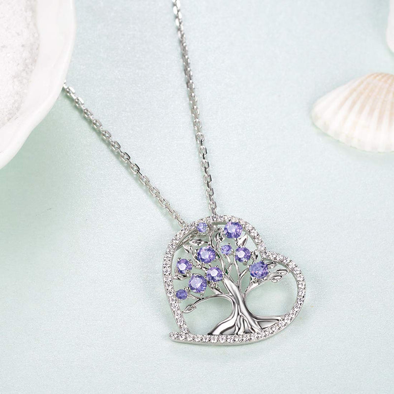 [Australia] - Amethyst Jewelry for Women Birthday Gifts Tree of Life Necklace for Mom Wife Sterling Silver Love Heart Jewelry Tree of Life Love Heart Amethyst Necklace 