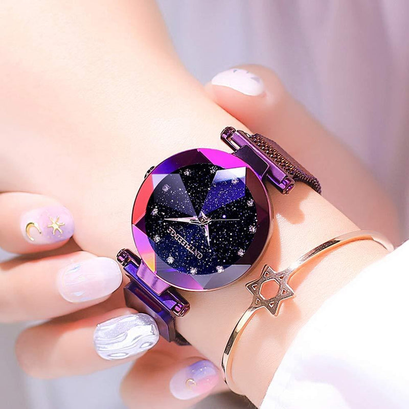 [Australia] - Fashion Ladies Watches Stainless Steel Waterproof Date Analog Quartz Fashion Business Wrist Watches for Women Purple 