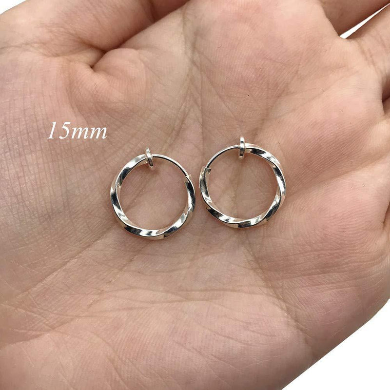 [Australia] - Mannli 3 Pairs Clip On Twisted Hoop Earrings Non Piercing Earrings Set for Women Girls, Silver 15-30MM 
