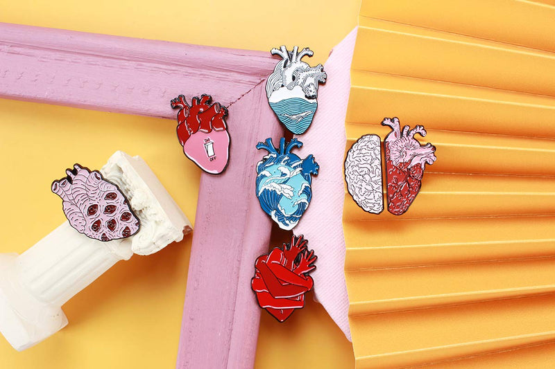 [Australia] - Cute Unique Enamel Pin Set - Novelty Art Enamel Lapel Pin Set - Funny Cartoon Enamel Brooch Pin Pack For Girls Boys Women Men Heart pins-7pcs 