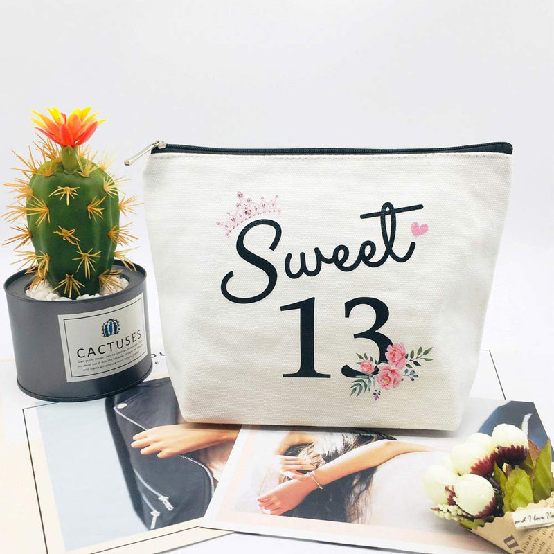 [Australia] - Sweet 13 Gifts for Girls 13th Birthday Gifts Ideas Best Friend Daughter Funny 13 Year Old Girls Sweet Thirteen Gifts for Teen Girls Cute Makeup Bag Celebrate Turning Thirteen 