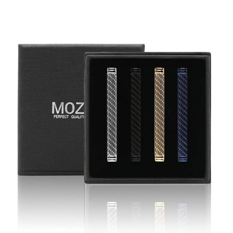 [Australia] - MOZETO Tie Clips for Men, Black Gold Blue Gray Silver Tie Bar Set for Regular Ties, Luxury Box Gift Ideas Shining Style 